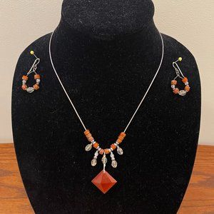 Handmade Orange Necklace & Earrings